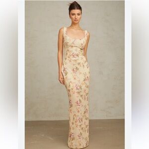 NWT Miss Rosier Alizee Yellow Floral Maxi Dress Size Medium